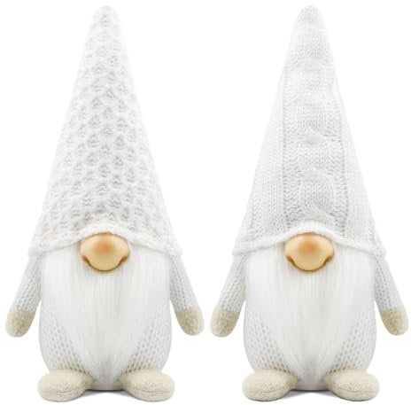 Gehydy GNOME de Noel Lot de 2 Deco Noël GNOME Peluche Elfe Christmas Décoration pour Maison Cuisine 24cm - Blanc