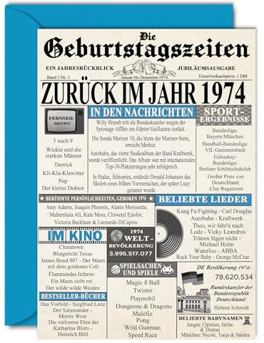 Stuff4 51. Geburtstagskarten für Männer Frauen - Zurück im Jahr 1974 Zeitung - 51 Alles Gute zum Geburtstag Jahrestag Hochzeitstag Karte Vintage Jahrgang Geboren 1974 127mm x 178mm Glückwunschkarten