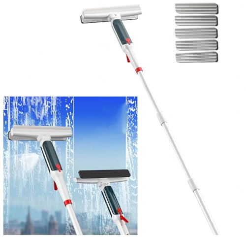 RYJYQYX 4 en 1 Spray Limpia Cristales con Mango Extensible(190cm), Limpiacristales Profesional con Colector De Aguas Residuales Y 5 Paños para Baños,Ventanas,Espejos