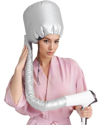 Bonnet Hood Hair Dryer, Adjustable Helmet Hair Steamer Heated Cap Hair Care Treatment Soft Enhanced for Quick Dry, Stretchable and Extended Hose Length for Curling Deep Condition (Silver)