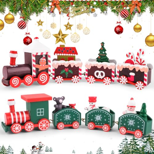 WuGU 2 STK Weihnachten Tischdeko, Weihnachtszug Deko, Holz Eisenbahn Weihnachtsbaum, Mini Zug Weihnachtsbaum, Weihnachtsdeko Tisch, Weihnachten Zug Deko, Geschenke für Xmas Party Weihnachten Neujahr