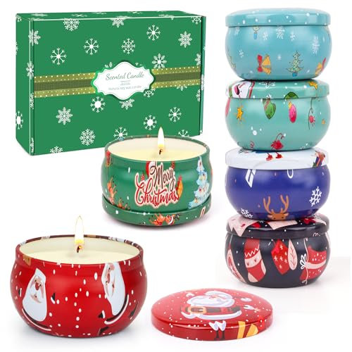 Duftkerze Weihnachten,Weihnachtskerzen, Geschenke für Frauen, 6 Stück Weihnachtskerzen mit verschiedenen Mustern und Düften,Natürliches Sojawachs Aromatherapie Kerzen Set,Abbau von Stress und Ängsten