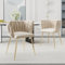 Merax Esszimmerstühle 2er Set, Moderner Sessel mit Armlehne und Gebogene Rückenlehne, handgewebtem Design, Samt Gold Beine Küchenstuhl, Kosmetikstuhl, für Wohnzimmer Schlafzimmer Büro, Beige