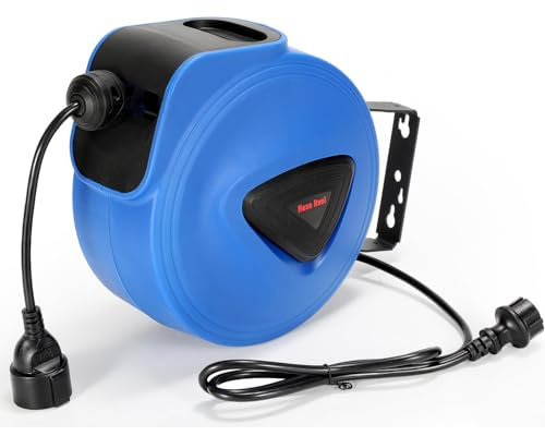 Yakimz Automatik Kabelaufroller 20M+1.5M Kabelaufroller, Kabeltrommel mit Stopfunktion,Verlängerungskabe, mit 180° drehbar Wandhalterung, für Wandmontage