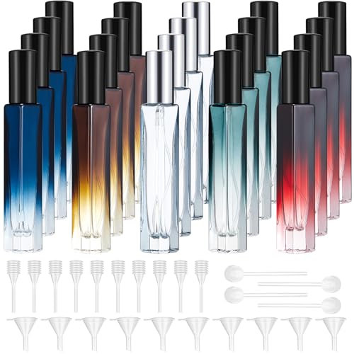 Domensi 20 Pcs 10ml Glass Perfume Bottle Set Mini Perfume Refillable Fine Mist Spray Bottles Perfume Bottles Empty Perfume Decanter Kit for Travel Perfume Atomizer Sprayer with Refill Tool