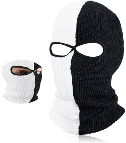 BBTO Gestrickte Skimaske Winter Sturmmaske Ski Sturmhaube mit 2 Löchern Gesichtsabdeckung für Draußen Outdoorsports Radfahren Snowboarden für Radfahren Motorrad(Schwarz und Weiß,Klassischer Stil)