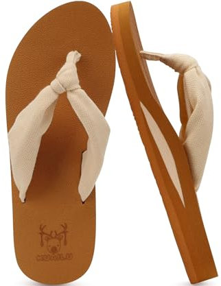 KuaiLu Chanclas Mujer Tela Verano Playa Piscina Flip Flops Señoras Comodas Cuero Planas Caminar Piel Sandalias De Dedo Antideslizante Yoga-Espuma Chancletas Beige Caqui 37