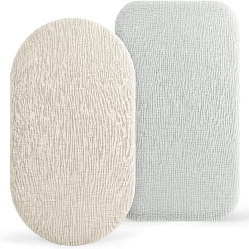 Susurration 100% Muselina Algodón Sábana Bajera Juego de 2 Sábana Bajera Protector de Colchón para Cochecito Sábana Bajera 90x50 (Gris Crema)