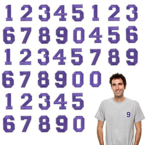 Bekecidi 40 Pcs Number Iron on Patches, Number 0-9 Embroidery Cloth Applique Sew-on Patches for Shirts Hats Bags DIY Craft Decoration Clothing Ornaments (Purple)
