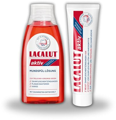 LACALUT AKTIV ZAHNCREME + LACALUT aktiv Mundspül-Lösung 300ml – Schützt das Zahnfleisch, erfrischt den Atem