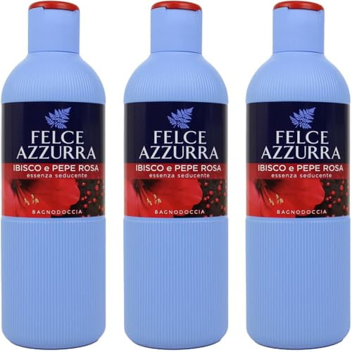 Felce Azzurra Bagnoschiuma Ibisco e Pepe Rosa, Essenza Seducente, Set di 3 Flaconi da 650ml