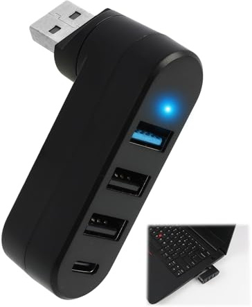 Hub USB 3.0 de 4 Puertos con Rotación de 90° y 180°, Divisor USB 3 Puertos USB y una Interfaz Type-C para Datos y Energía, Extensor para Portátiles, Coches y Más