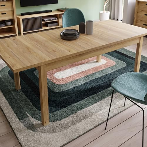 Forte Saitama Esstisch 160, moderner Esszimmertisch, ausziehbar, Holzwerkstoff, Mauvella Eiche Holzdekor, 160,4 cm (207 cm) breit x 76,6 cm hoch x 90 cm tief