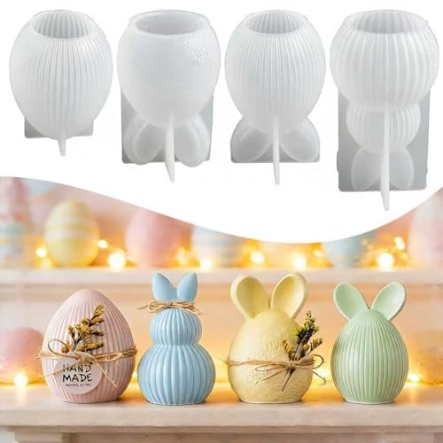 Silikonform Ostern Eier, 4 Stück Silikonformen Gießformen Ostern, 3D Hase Silikonformen Gießformen Ostern, Ostereier zum Gießen Silikonform, Gießform Kerzenformen Zum Gießen für DIY Ostergeschenke
