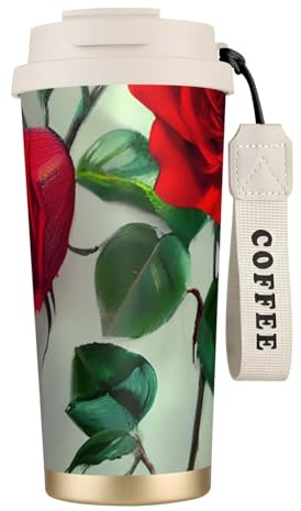 GaxfjRu Red Rose Picture Tasse à café isotherme en acier inoxydable de 591 ml avec couvercle pour boissons chaudes et froides