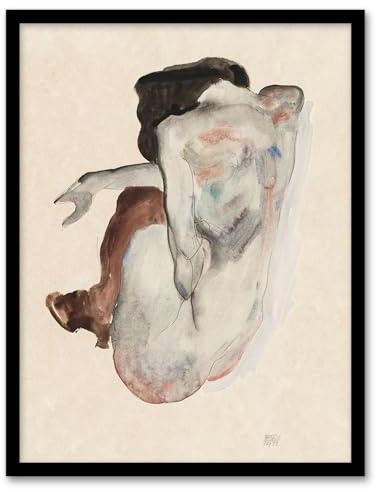 Hockender Akt Schuhe Strümpfe von Egon Schiele Gerahmter Kunstdruck Bild mit Rahmen Wandbild Wohnkultur Kunst Deko A4
