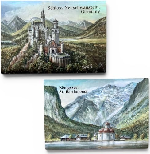 2X Kühlschrank XL Magnete Schloss Neuschwanstein & Königssee 8x5,5cm | Kühlschrankmagnet Souvenir Germany Bayern, St. Bartholomä Souvenirs, Fotomagnet, Valdei, P