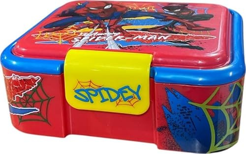 arlis Spiderman Brotdose mit 3 Fächern aus Kunststoff mit Clipverschlüssen Brotdose Kinder Brotdose (Spiderman)