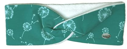 Landhuis handmade – Handgemachtes Stirnband grün mit Pusteblumen – warm & weich – Sweat Stoff – ca. 54 cm Umfang