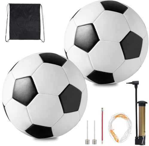 Nexhyp Size 5 Soccer Ball 2 Pack with Pump – Official Match Training Balls for Youth & Adults, Durable All-Weather Outdoor Indoor Football for Practice, School Team & Backyard Play