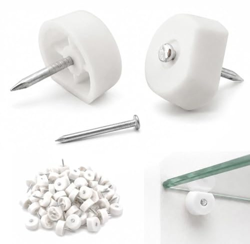 BOHUIMYI 50 Pcs Plastic Shelf Support Pegs with Iron Nails, White Shelf Bracket Pins for Glass Shelves, Cabinets, Wardrobes, Bookcases, Furniture Fixing Brackets