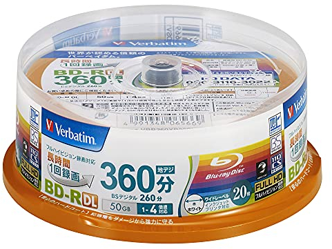 Verbatim Blu-ray Disc 20 Spindle – 50 GB 4X BD-R DL für Video – Wide Printable