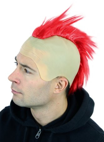 WIG ME UP - 4201-PC13 Fasching Karneval Halloween Perücke Punk Roter Iro auf Glatze Mohawk Irokese