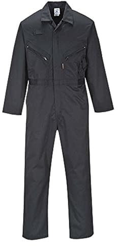 Portwest C813 Men's Liverpool Work Overalls Protective Boiler Suit Polycotton Coveralls Durable Workwear for Mechanics Warehouse Garages DIY Black Tall, Large