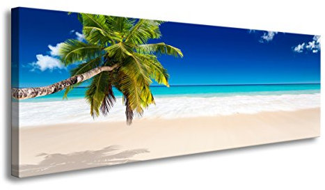 Visario 120 x 40 cm Bild auf Leinwand tropischer Strand mit Palme 5731-SCT deutsche Marke und Lager - Die Bilder/das Wandbild/der Kunstdruck ist fertig gerahmt