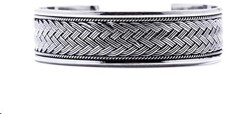 Breiter Silber Armreif WINDAIR Ø 6.4 cm Zopf-Muster Freundschaft Armschmuck Handarbeit 925 Sterlingsilber