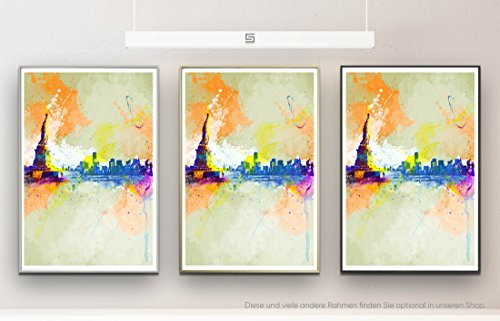 NY Skyline 90x60cm auf Masterclass Metallic Pearl High Gloss Photo Paper inklusive Aluminium Wechselrahmen schwarz mit Glas und Rückwand fertig gerahmt