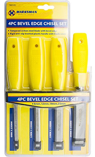 BARGAINS-GALORE 4pc Bevel Edge Chisel Set 6mm-25mm Carbon Steel Blade, Tempered, Plastic Handle, Wood Carving, DIY, Carpentry