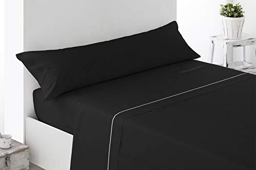Energy Colors Textil - Hogar Juego SÁBANAS DE Verano Lisas (3 Piezas) para Cama Individual DE 90 cm (LIQUIDACIÓN) (Negro)