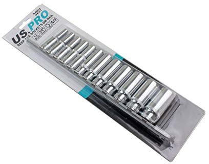 US PRO 12pc 3/8dr Deep SAE Sockets 6 Sided Hex On Rail 3257
