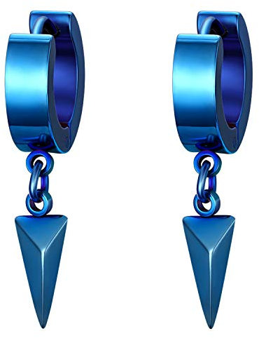 Flongo Damen Ohrringe Herren Ohrstecker Creolen, Edelstahl Ohrkette Stecker Blau Anhänger Hängende Dreieck Triangel Tropfen Ohrringe Männer Frauen