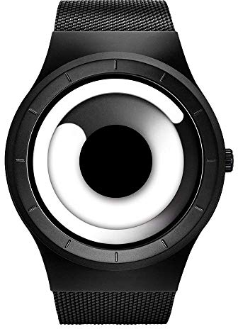 SINOBI Hommes Imperméable À l'eau Cadran en Acier Inoxydable Personnalité De Mode De Mode Montre avec Bracelet en Maille (S9659G05-Black/White)