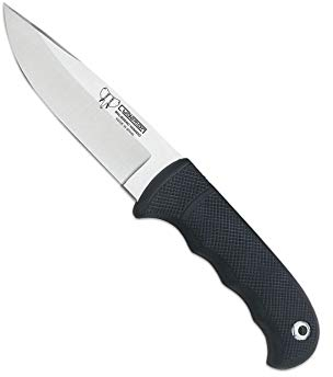 Cudeman Cuchillo 147-H Hoja de Acero Inoxidable MoVa 1.4116 de 11 cm empuñadura de Caucho Negro de 11,5 cm para Caza, Pesca, Supervivencia y bushcraft + Portabotellas Regalo