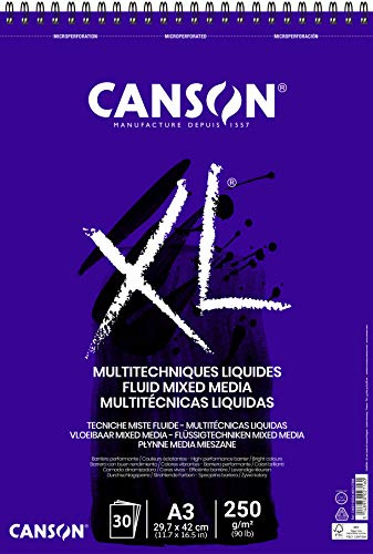 CANSON XL® Fluid Mixed Media, Block für flüssige Mischtechniken, DIN A3, 30 Blatt, 250 g/m²
