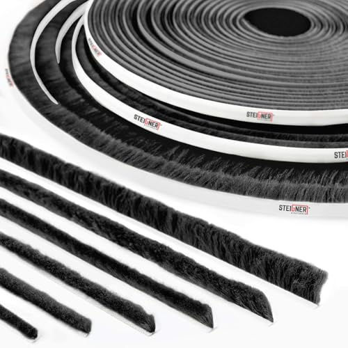 STEIGNER Bürstendichtung selbstklebend Schwarz 19 mm x 10 m - Robuste Türbürstendichtung für Garagentore, Außentüren, Rolltore - Zugluftstopper, Insektenschutz, Windschutz