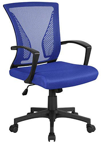 Yaheetech Chaise de Bureau avec Siège Dossier en Maille Respirante Hauteur Réglable Fauteuil d'Ordinateur Inclinable à roulettes Pivotantes Charge 125kg Bleu