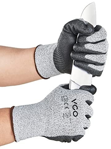 Vgo... Guantes de trabajo Anticortes EN388, Impermeable Palma de Nitrilo,1 par Guantes Resistentes al Corte El Cortar Rebanar Procesamiento de Carne(SK2131)
