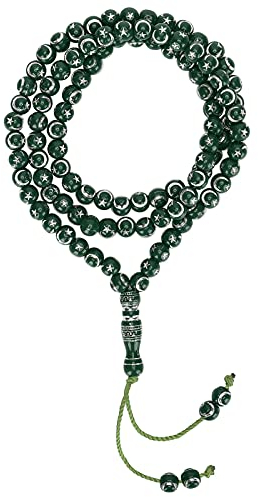 Hztyyier Rosenkranz Gebet Mala Perlen 99 Grains Resin Muslim Rosenkranz Perlen Islamische Anbetung Gebet Schrift Vergoldung Religiöser Artikel, 49cm Länge(Grün)
