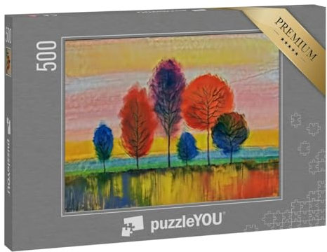 puzzleYOU: Puzzle 500 Teile „im Kunst-Stil von Franz Marc - Ölgemälde Landschaft mit bunten Bäumen“