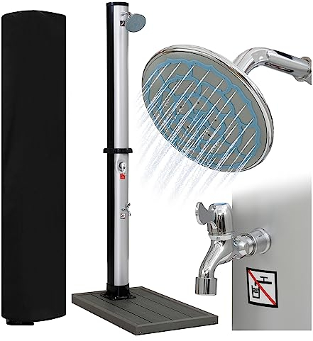STILISTA Solardusche 35 l, Wasserhahn, Schlauchanschluss mit Bodenelement, Farbwahl, Silber/schwarz