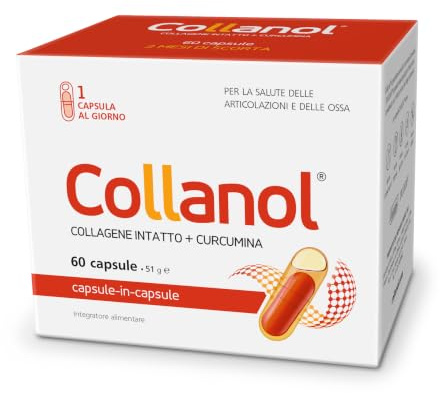 Collanol: salvaguardia della salute articolare. Formula liquida in capsula doppia. Collagene 3D + curcumina micellare. 1 caps al giorno (60 capsule)