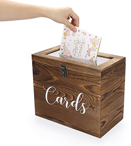 Tolida Wood Wedding Card Box with Lock - Rustic Greeting Holder for Reception, Keepsake, Birthday, Christmas Party