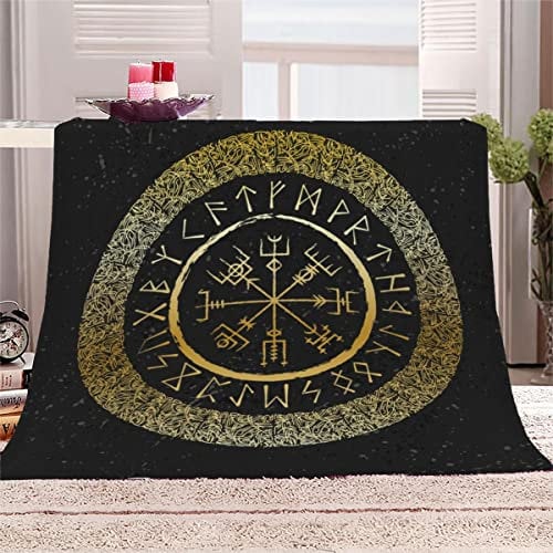 3D Gedruckt Flanelldecke Flauschige Wikinger Kuscheldecke mit Muster 150x200 cm Weiche Warme Microfaser Decke Erwachsene Rune Wohndecke für TV Sofa Couch Bett Blanket Tagesdecke