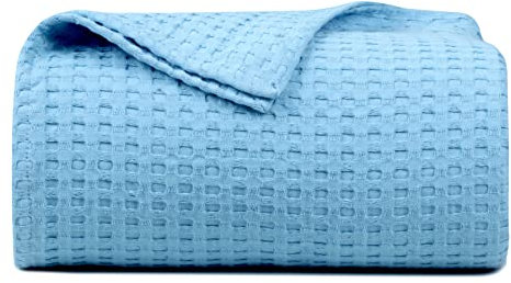 Tex Trend Baumwolldecken für Bett mit passenden Kissenbezügen, hellblau, King XL (274 x 228 cm), Waffelgewebe, weich, leicht, luxuriöse Thermodecken
