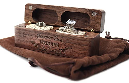 Ehering Box, Hochzeit Ringbox, Schmuck Ringschatulle, Holz Ringbox, Box für Verlobungsringe, mit Aufbewahrungstasche, für Einweihungsparty, Hochzeitstag, Weihnachten, Thanksgiving, Valentinstag