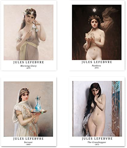 Kunstdruck Ungerahmt Klassische Mythologie Historisch Bilder Set von 4, Poster Größe: 20x25 cm Premium Kunstpapier Wanddeko Frauenporträt Pandora Box Passenden Schlafzimmer Deko Jules Lefebvre Print